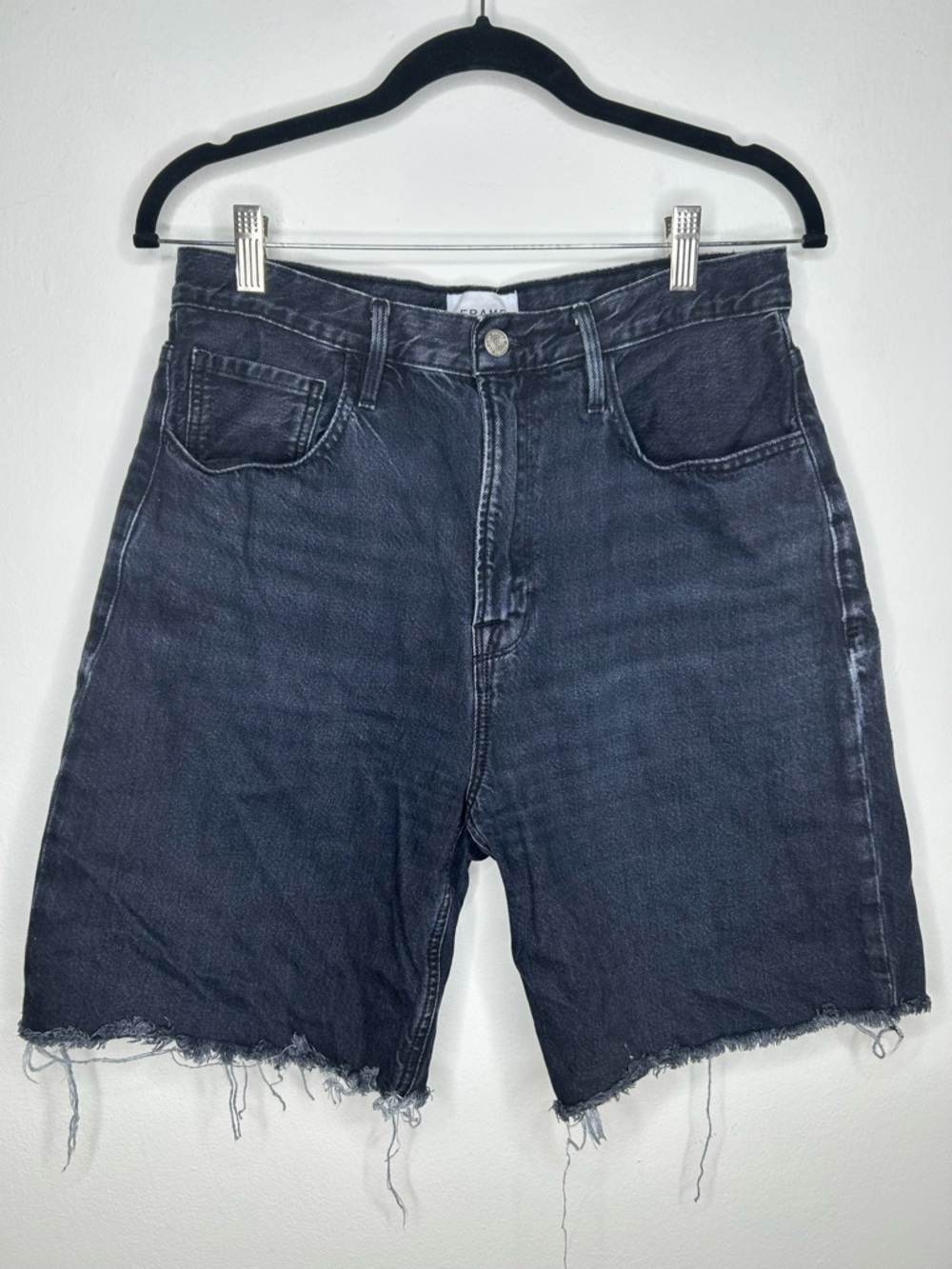 FRAME The Leisure cotton denim frayed shorts black size 29